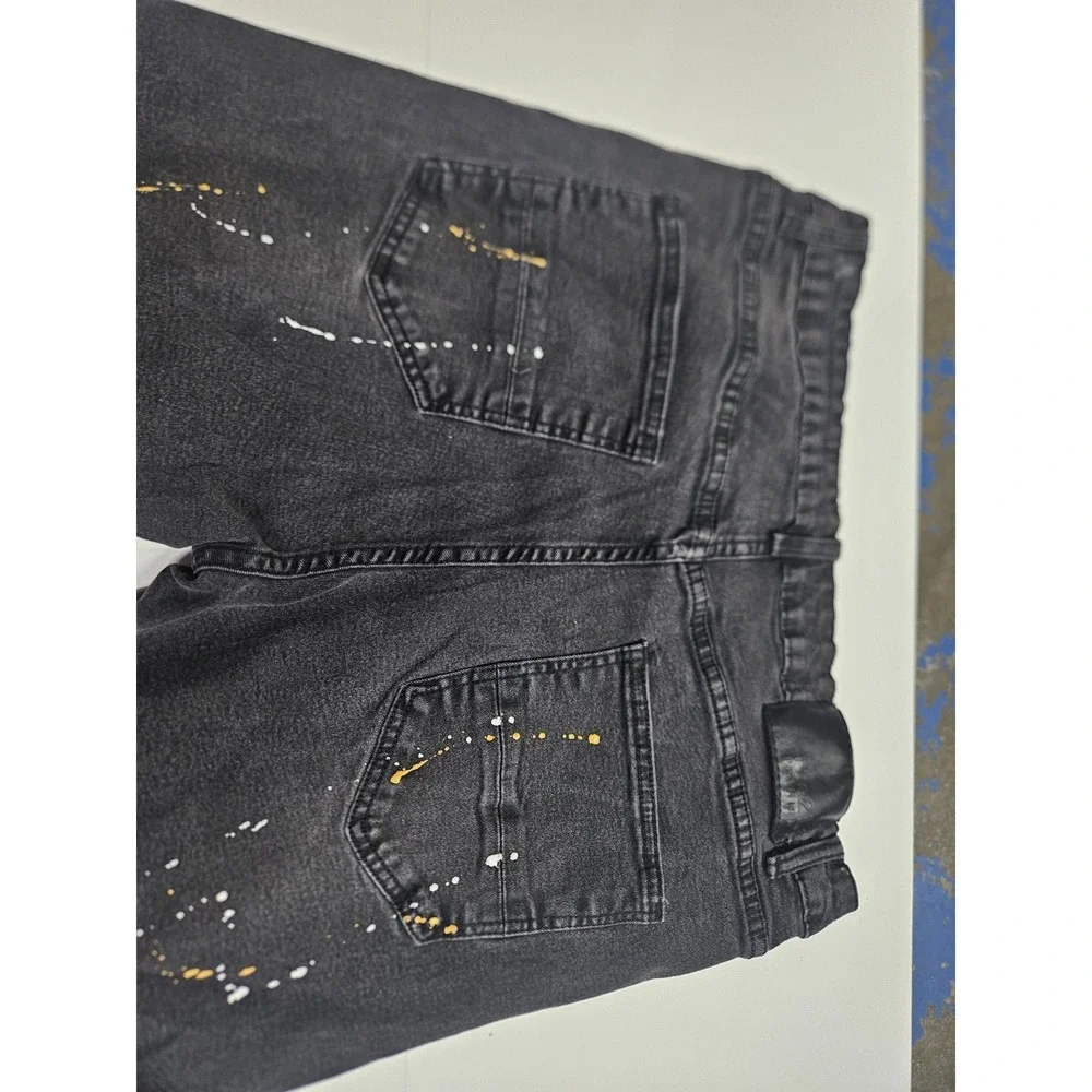 Rue21 Premium Skinny Distressed Paint Splatter Jeans Black Men's 38x32